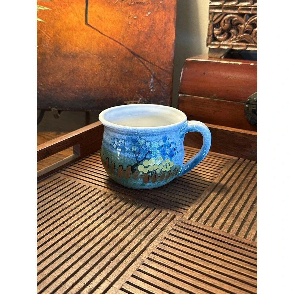 Hand‑Painted Ceramic Cup — Artisan Landscape Mug, Studio Pottery Drinkware